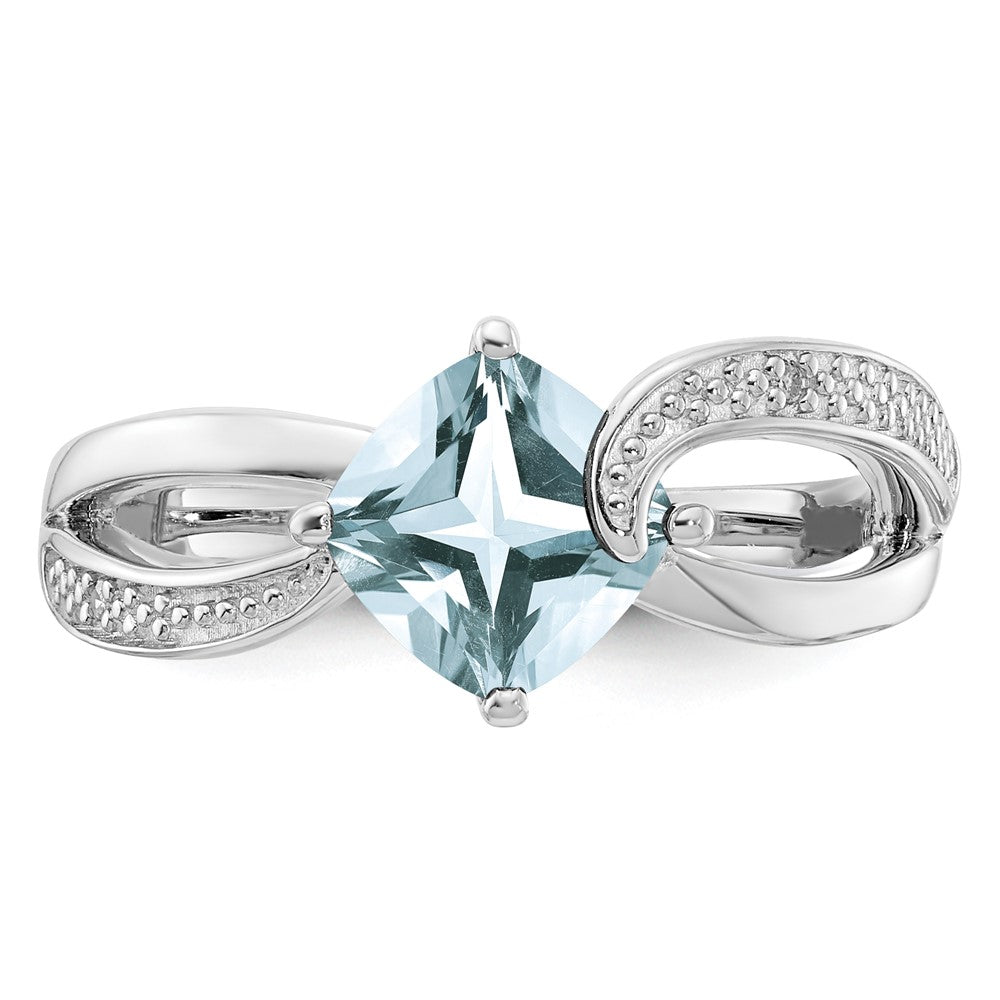 Sterling Silver ANC Aquamarine & Diamond Ring