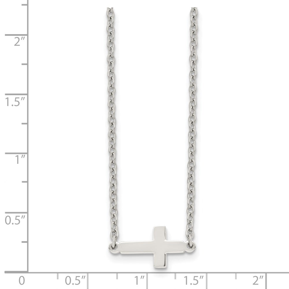 Stainless Steel Polished Sideways Cross 18in Necklace