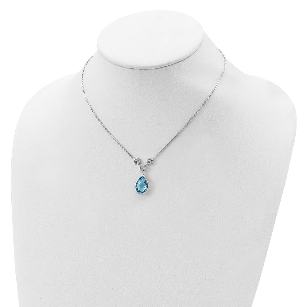 Sterling Silver Rhodium-plated White & Blue Topaz w/ 2in ext. Necklace 16 Inches