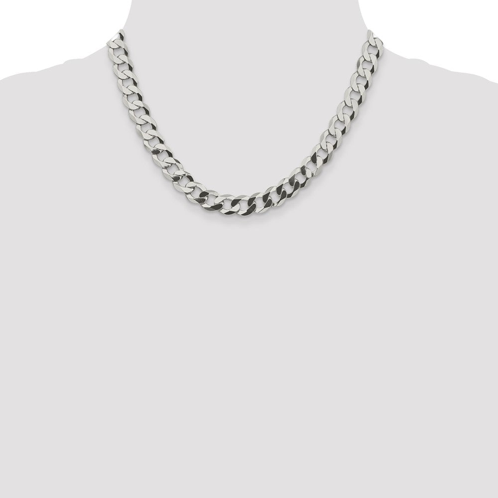 Sterling Silver 9.75mm Flat Curb Chain 18 Inches