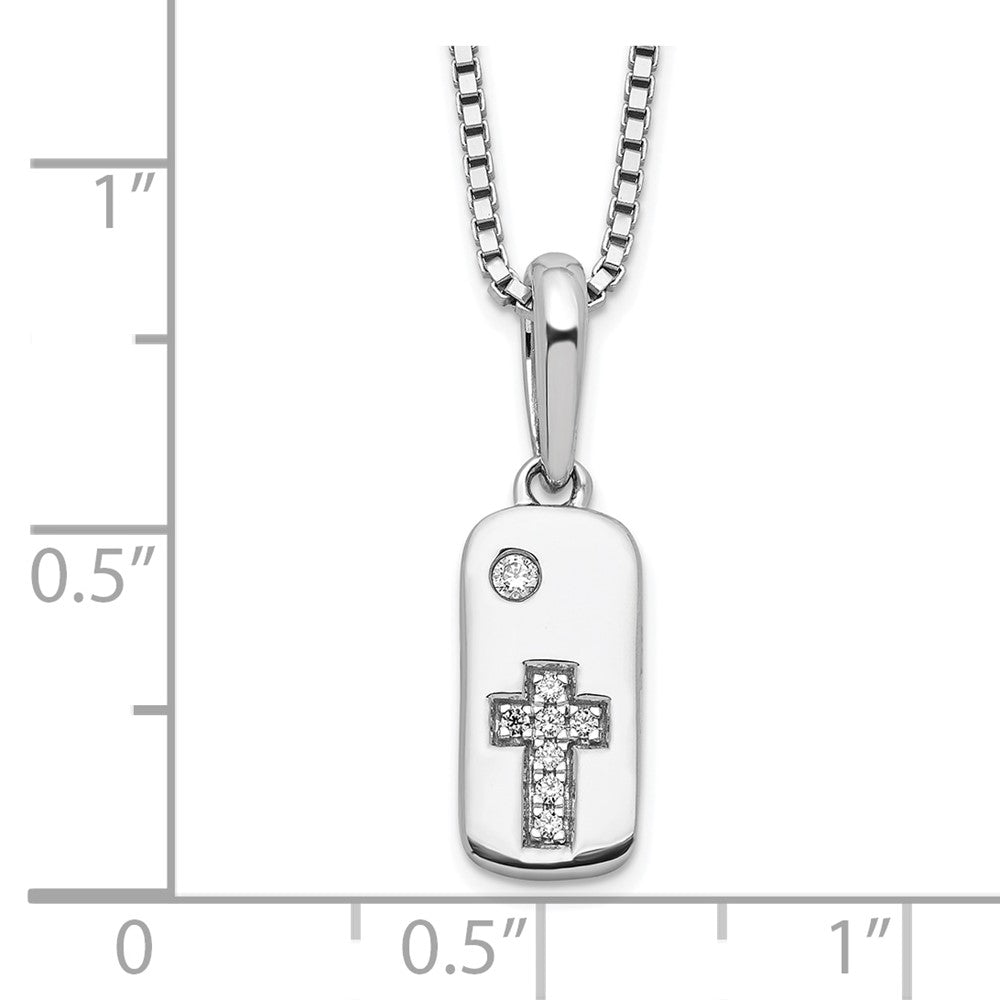 White Ice Sterling Silver Rhodium-plated 18 Inch Diamond Cross Tag Necklace with 2 Inch Extender 18 Inches