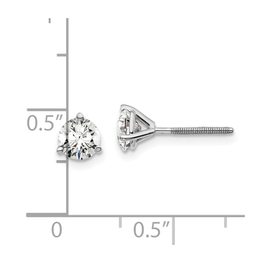 14k White Gold 1 ctw Lab Grown Diamond VS+ F+ Round 3 Prong Heavy Wt. Screwback Stud Earrings