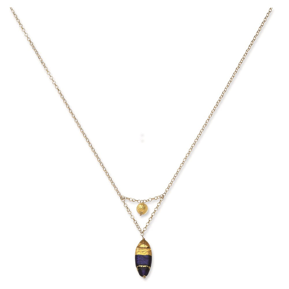 14k Murano Glass Bead V Necklace