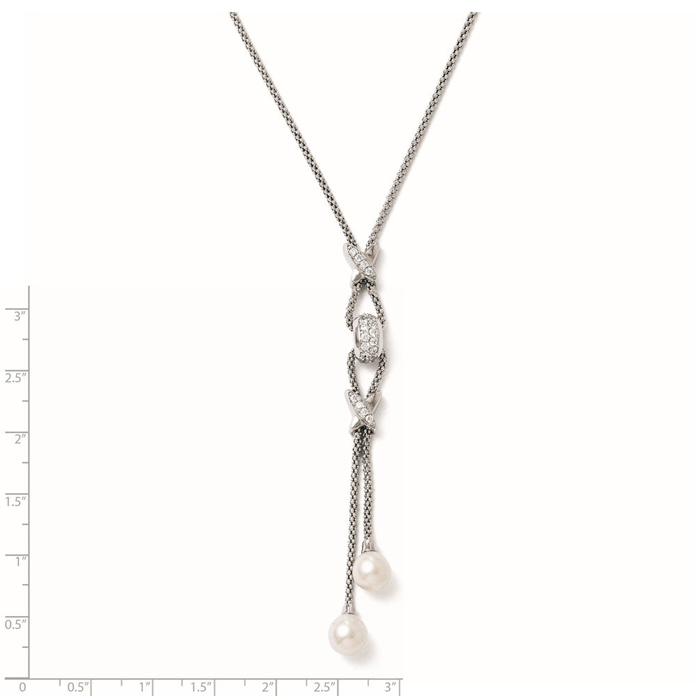 Sterling Silver CZ and FW Cultured Pearl Necklace