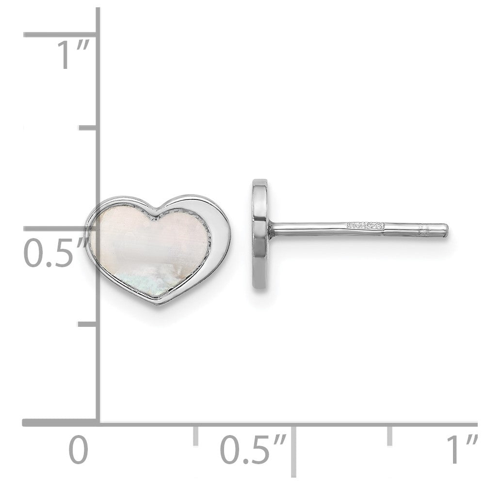 Sterling Silver Rhod-plated Mother of Pearl Heart Post Earrings