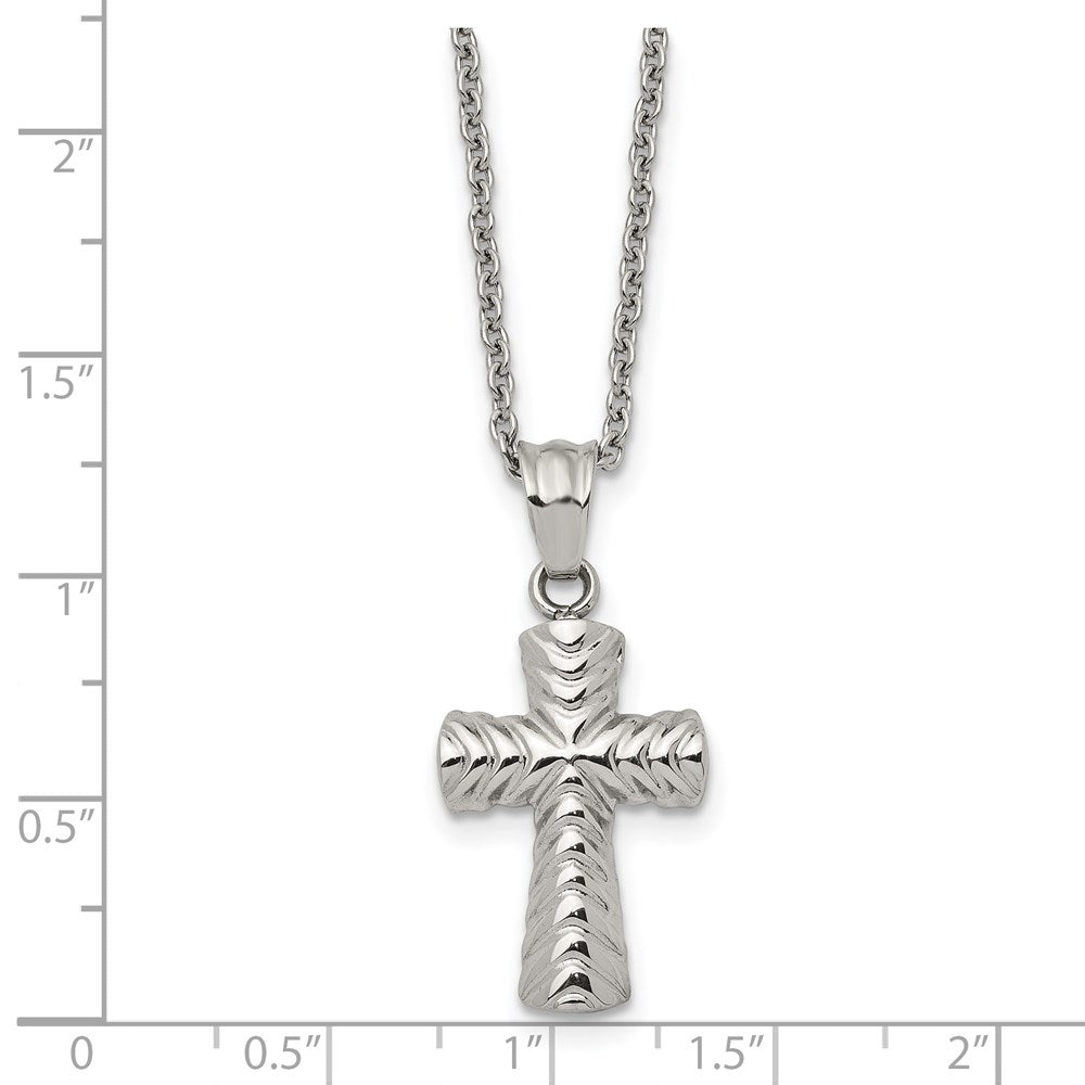 Stainless Steel Polished and Textured Cross 22in Necklace