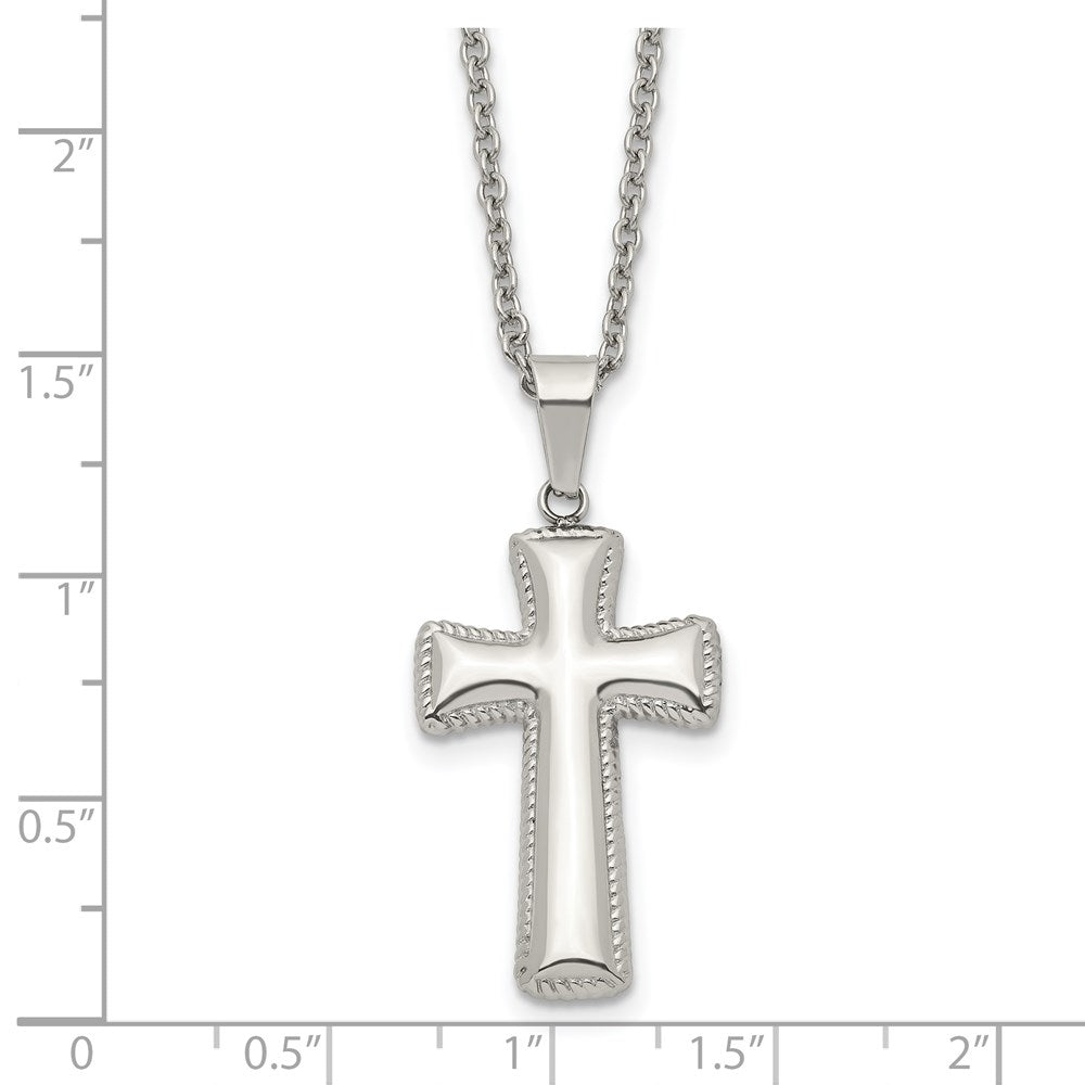Stainless Steel Polished Medium Pillow Cross 18in Necklace