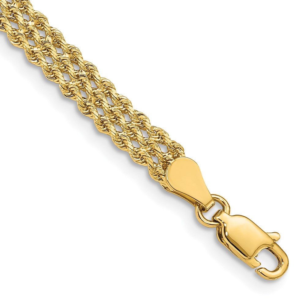 14k 4.5mm Wide Triple Strand Rope Bracelet 8 inches
