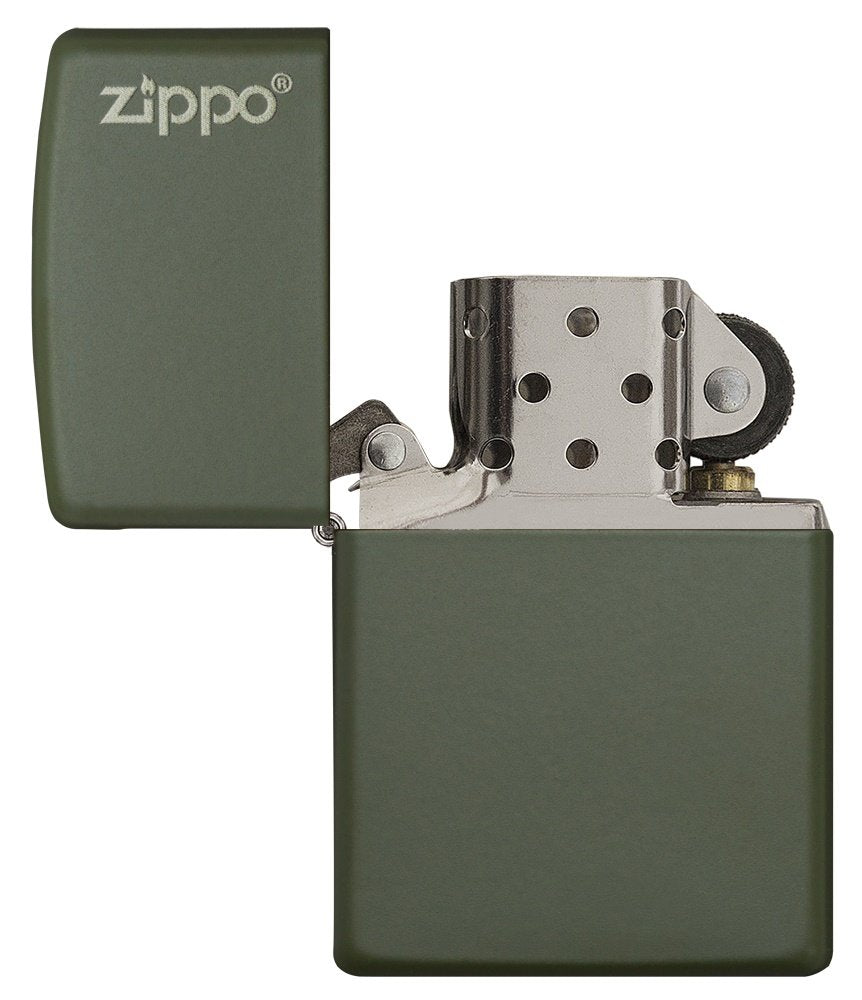 Zippo Green Matte Logo Pocket Lighter