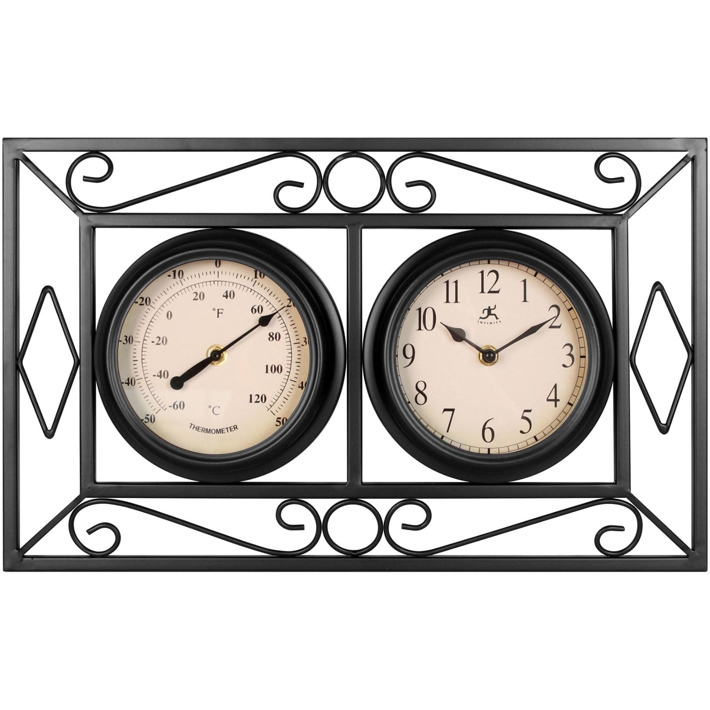 Infinity Instruments 20108BK-TC The Bookend Outdoor Hanging Clock/Thermometer