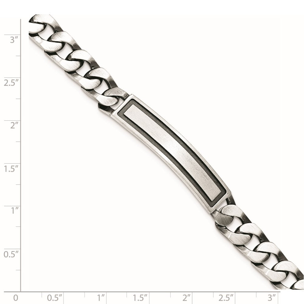 Sterling Silver Antiqued Satin Curb Link ID Bracelet