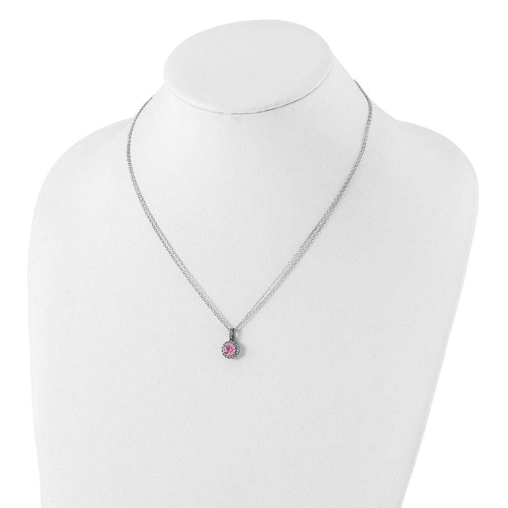 Sterling Silver Rhodium-plated Diamonore Pink and White Halo Necklace