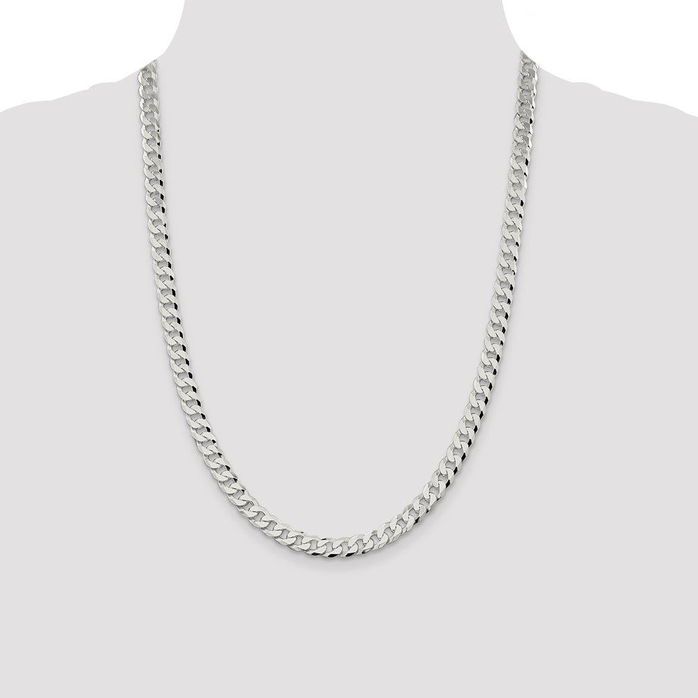 Sterling Silver 7mm Beveled Curb Chain 24 Inches
