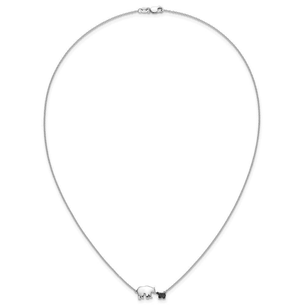 14k White Gold Black Diamond Mother and Baby Bear 18 in Necklace