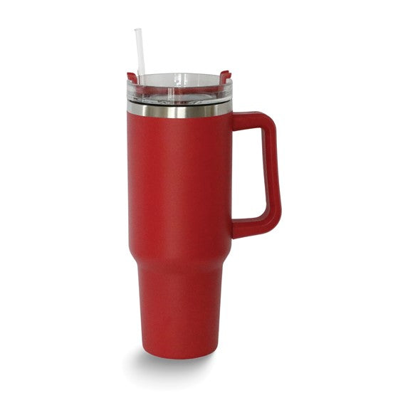40 Oz Stainless Steel Tumbler with Handle & Straw - Red