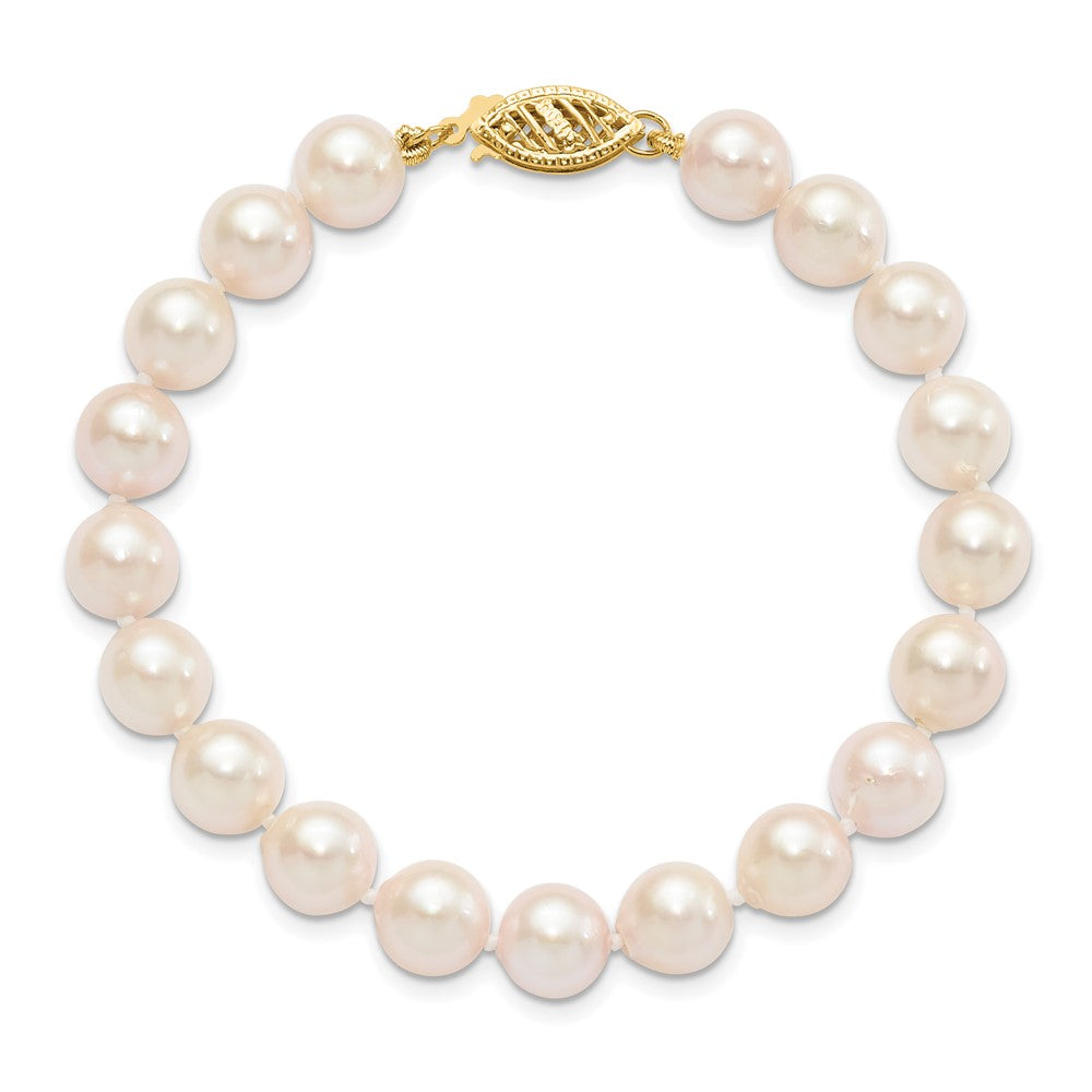14k 7-8mm White Round Saltwater Akoya Cultured Pearl 8 inch Bracelet