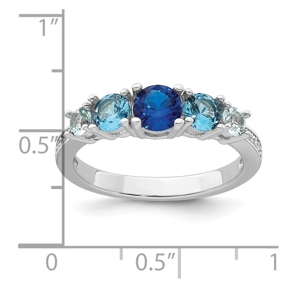 Sterling Silver Rhodium-plated Polished Lab Created Spinel/Lab Created Aquamarine/CZ 5-Stone Size 7 Ring
