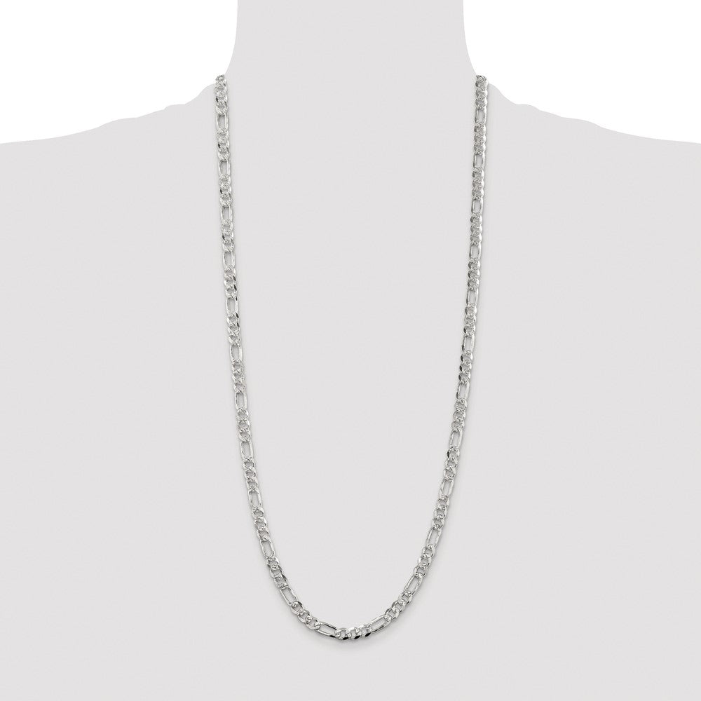 Sterling Silver Rhodium-plated 5.5mm Pav‚ Flat Figaro Chain