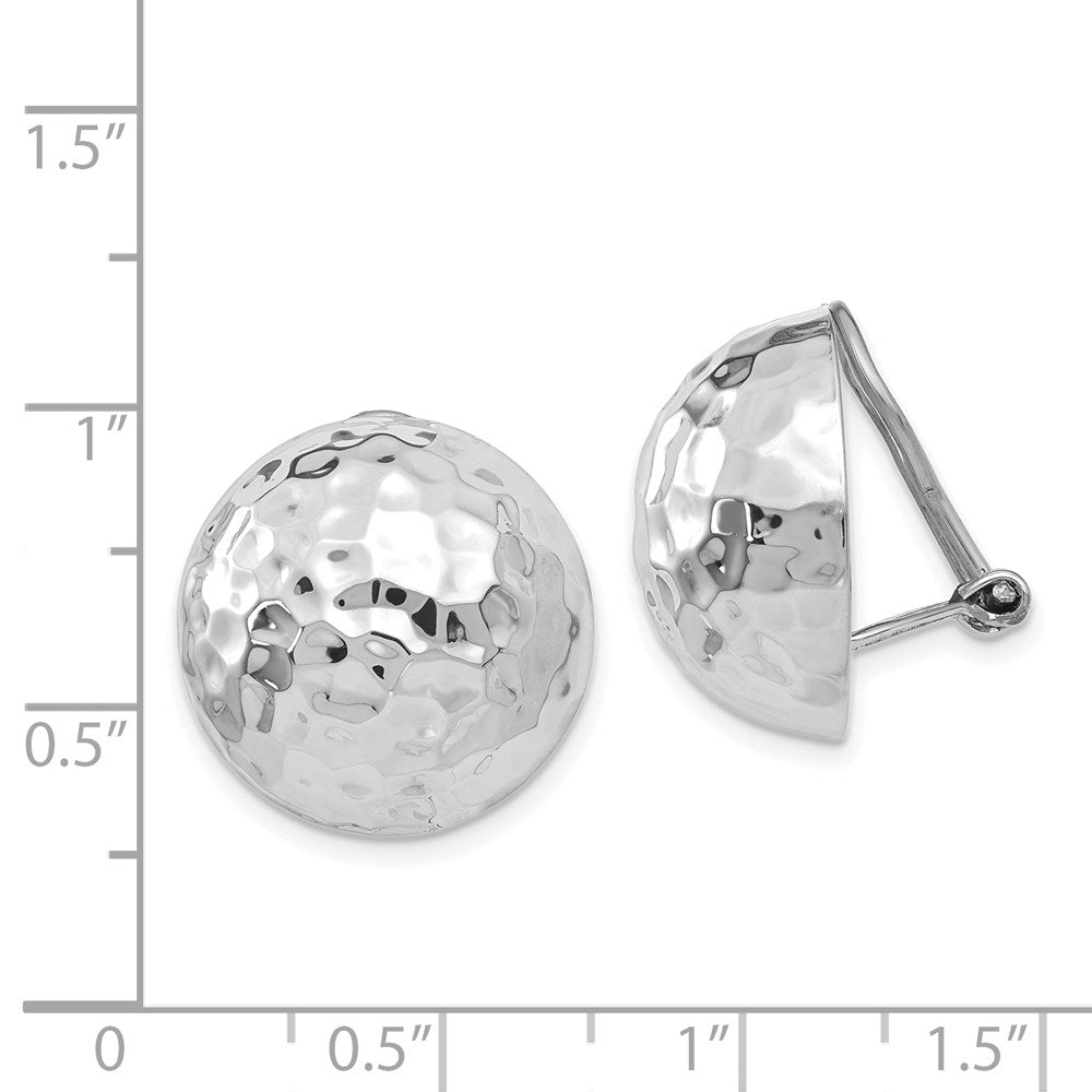 14K White Gold 18mm Hammered Half Ball Omega Back Non-Pierced Earrings