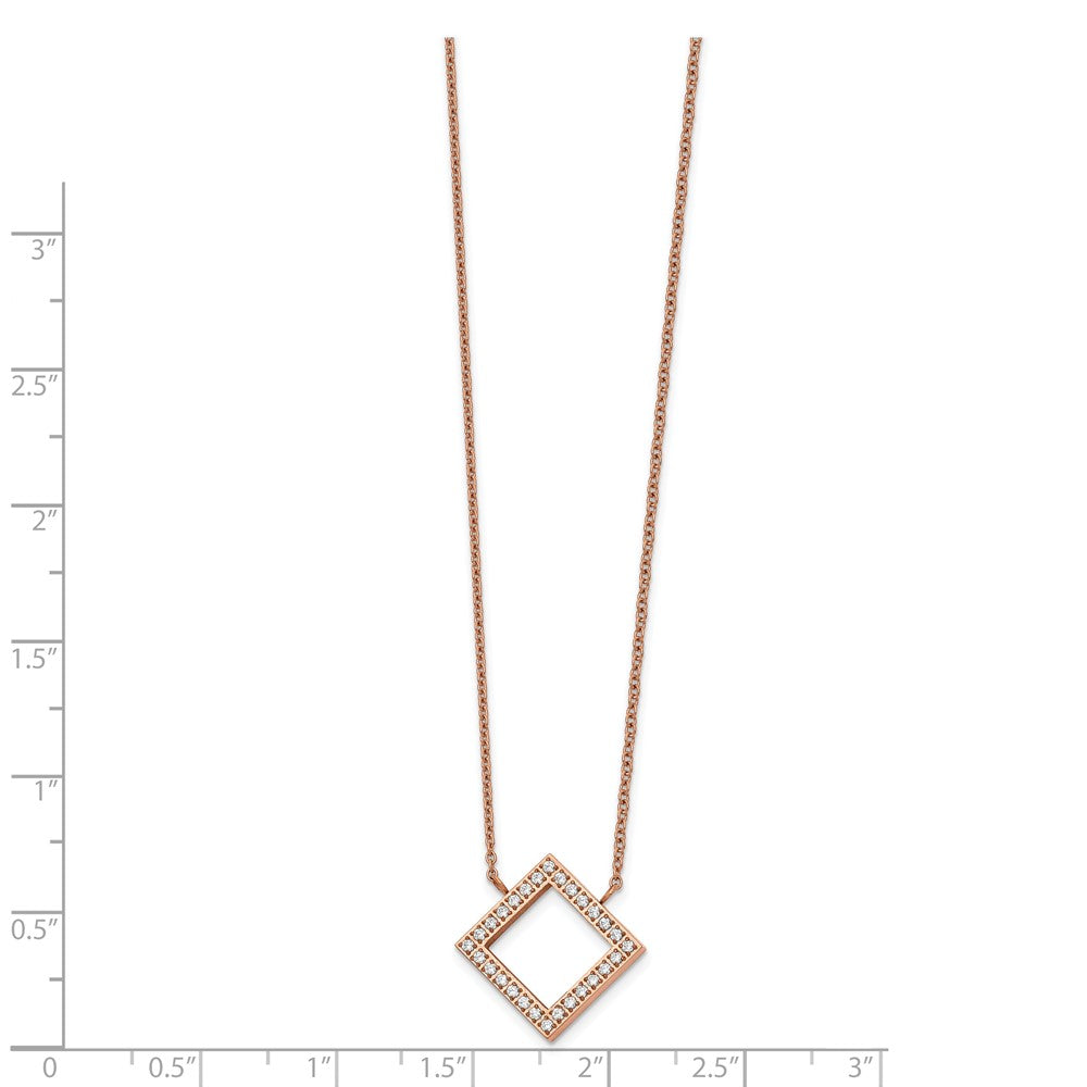 Stainless Steel Polished Rose IP-plated CZ 17in w/2.5in ext Necklace