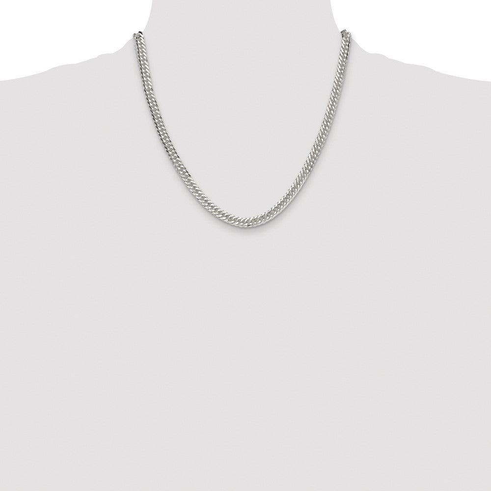 Sterling Silver Rhodium-plated 5.7mm Double Diamond-cut Curb Chain