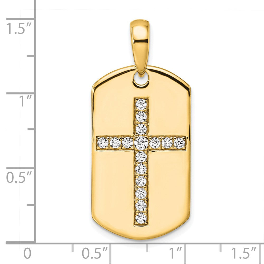 True Origin 14K Yellow Gold Men's 1/2 carat Lab Grown Diamond VS+ F+ Complete Cross Dog Tag Pendant