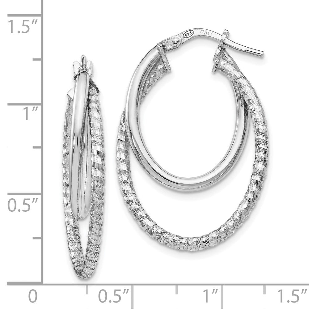 Sterling Silver RH-plated Polished D/C Oval Hoop Earrings