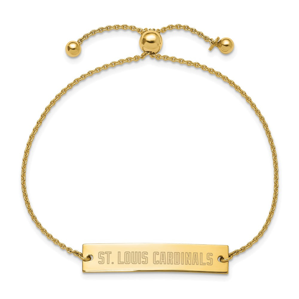 Sterling Silver Gold-plated MLB LogoArt St. Louis Cardinals Small Bar Adjustable 9 inch Bracelet