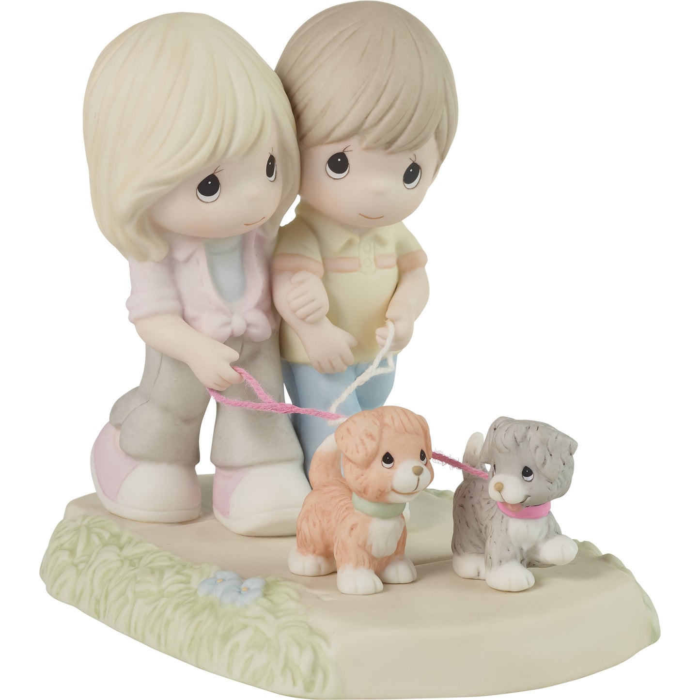 Precious Moments Hand-painted Porcelain Couple Walking Dogs Together Figurine