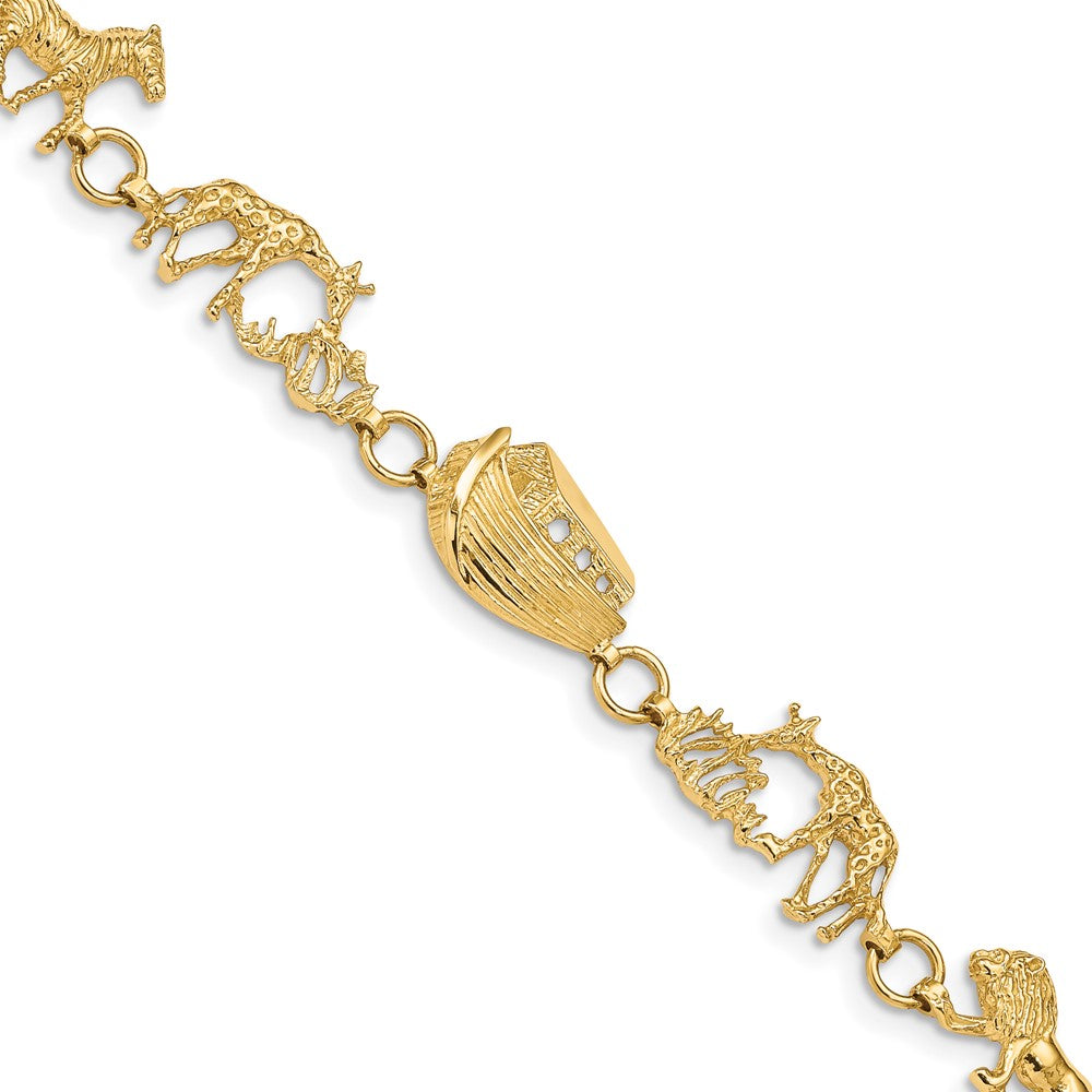 14k Polished and Textured Noah's Ark 7 inch Bracelet 7 inches