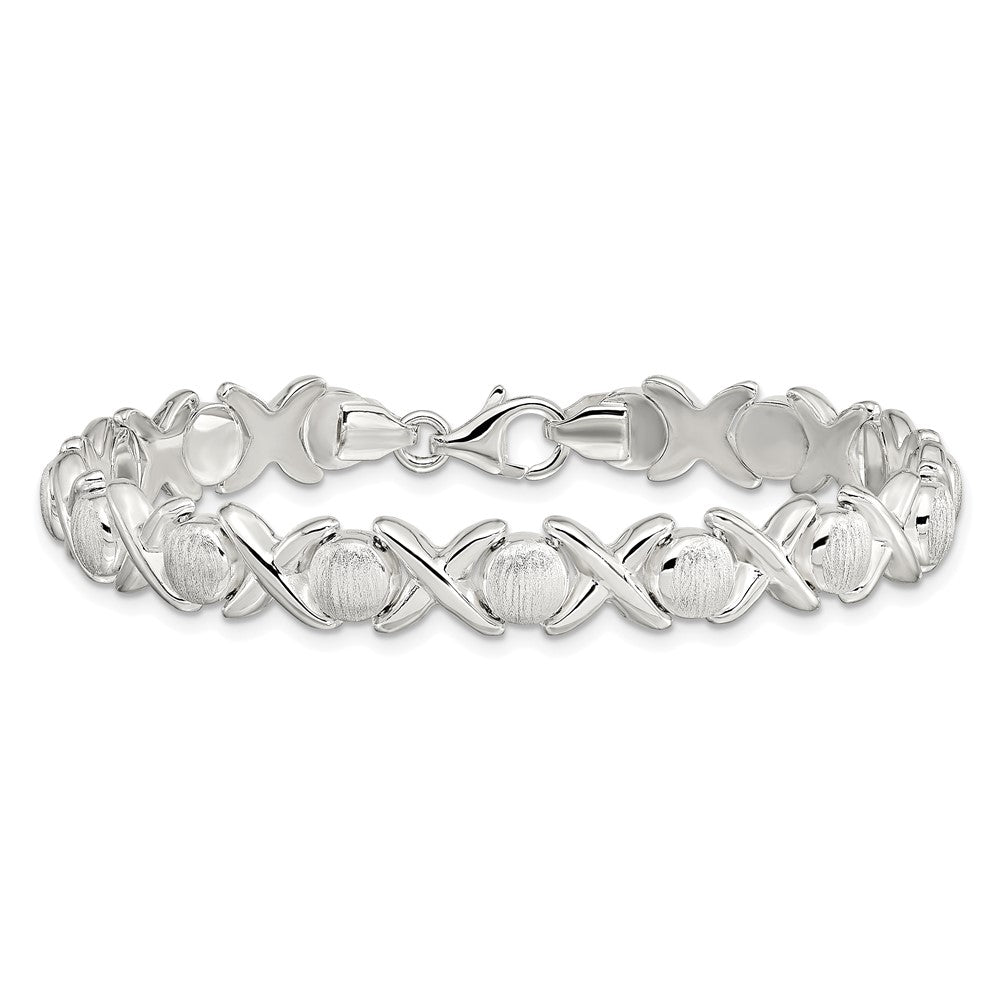 Sterling Silver Polished and Satin X and O Bracelet 8 inches
