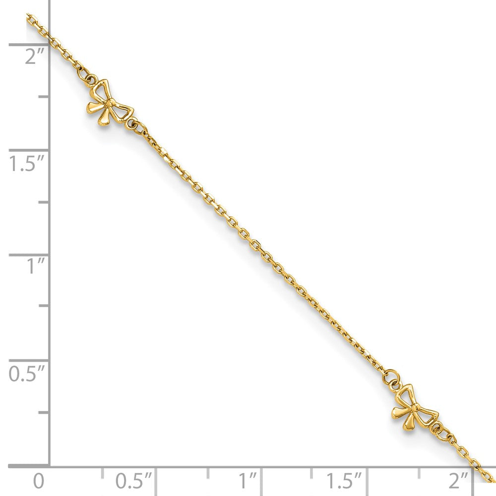 14k Polished Bows 4-station 9 inch with 1 inch Extender Anklet