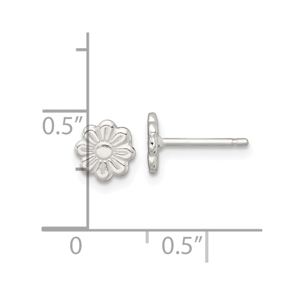 Sterling Silver Polished and Grooved Flower Childrens Post Earrings