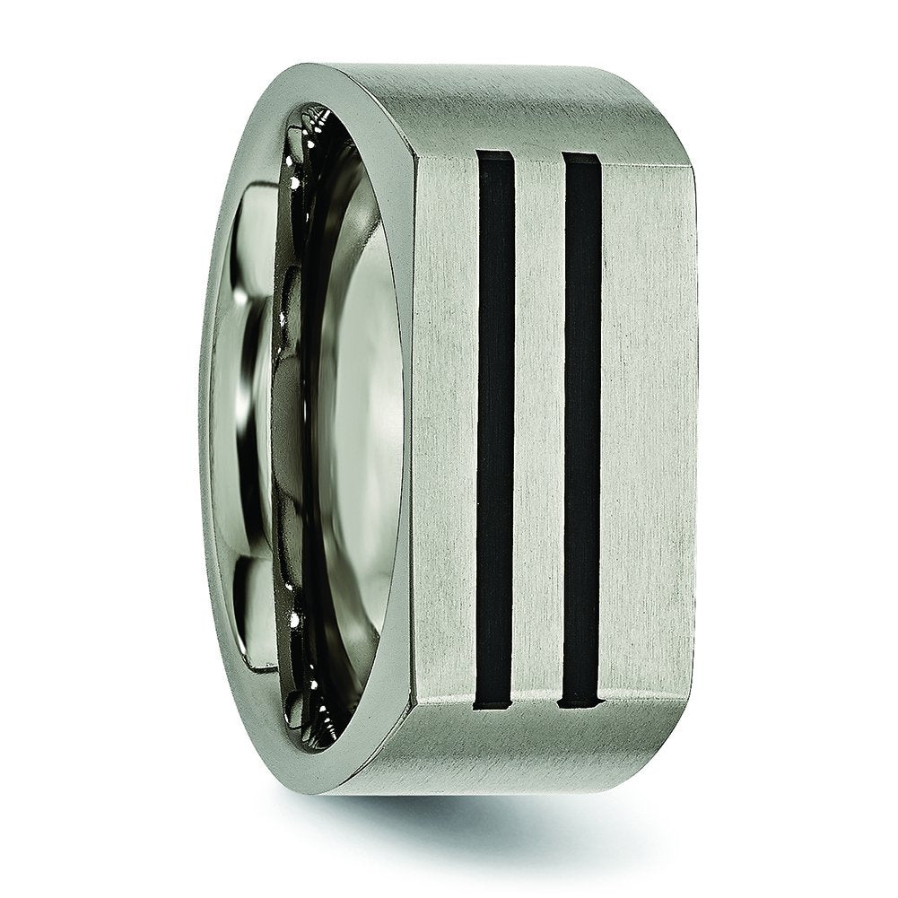 Titanium Brushed Black Enamel Stripes 10mm Band Size - 11