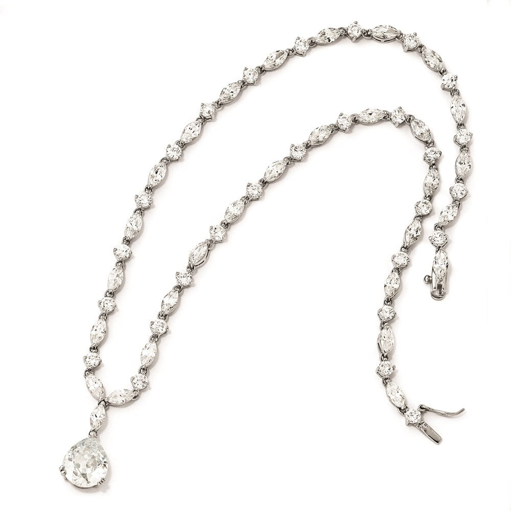 Cheryl M Sterling Silver Rhodium-plated Fancy Marquise-cut & Brilliant-cut Pear CZ 17 Inch Necklace 17 Inches