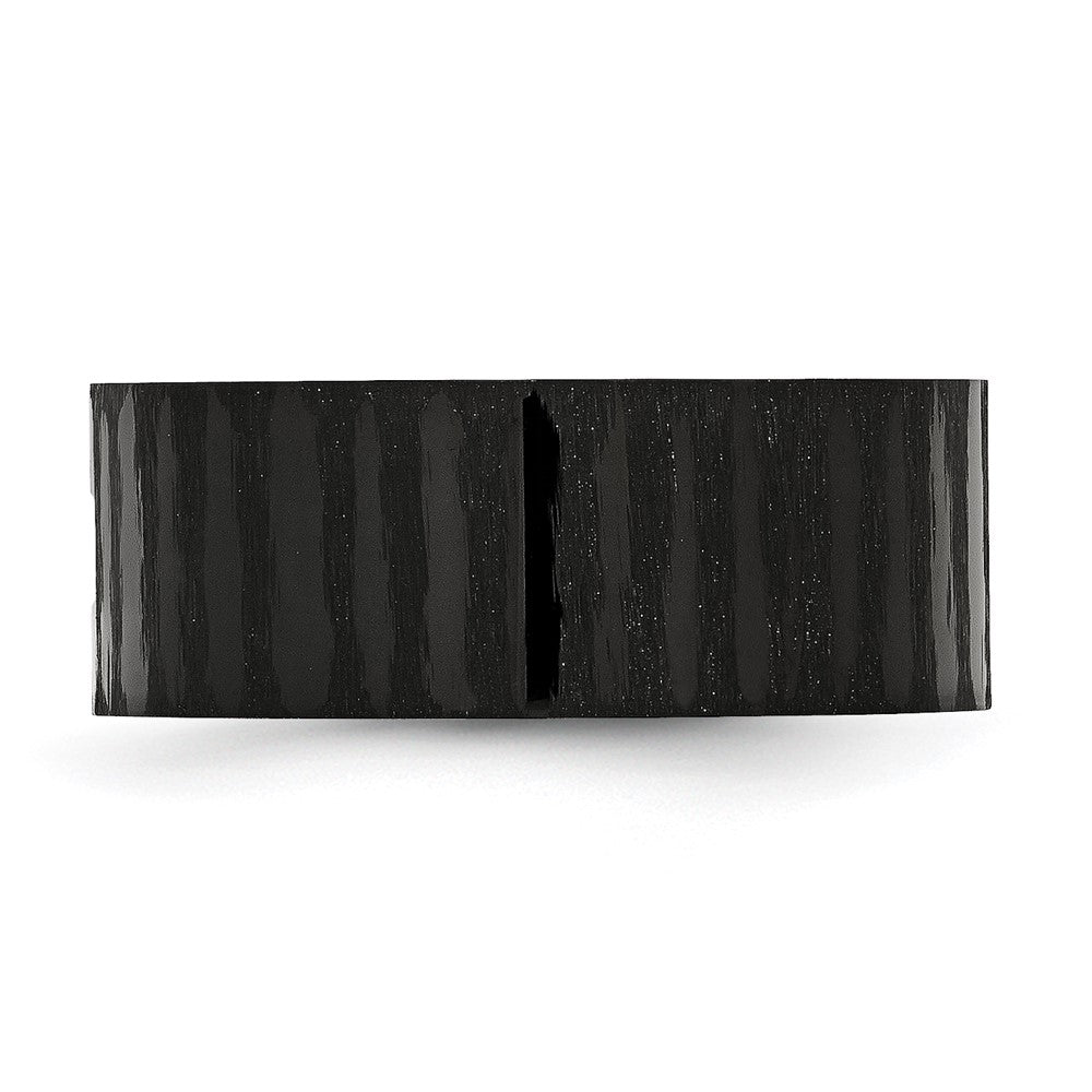 Stainless Steel Brushed and Polished Black IP-plated w/CZ 9mm Flat Band Size - 10