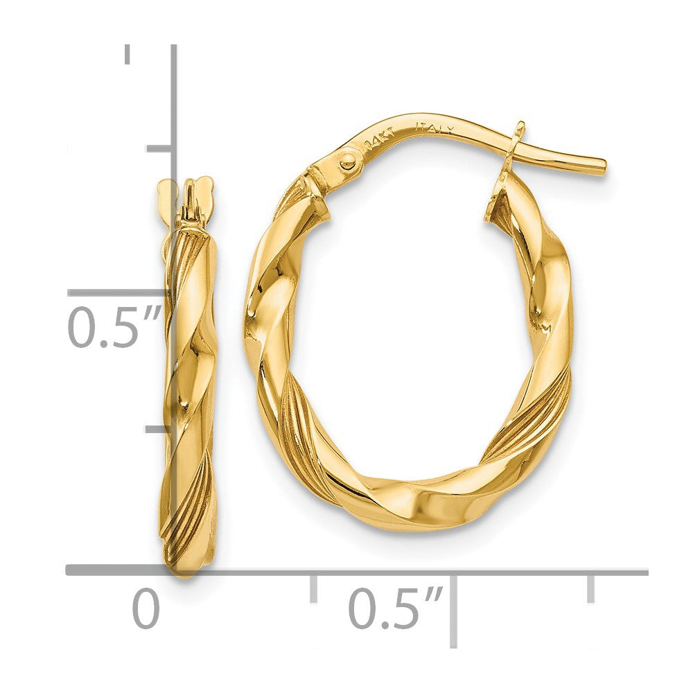 14K Polished and Textured Hoop Earrings