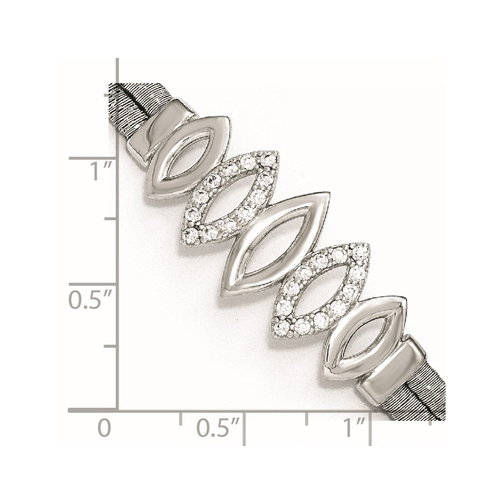 Sterling Silver Polished CZ w/1.5in ext. Bracelet