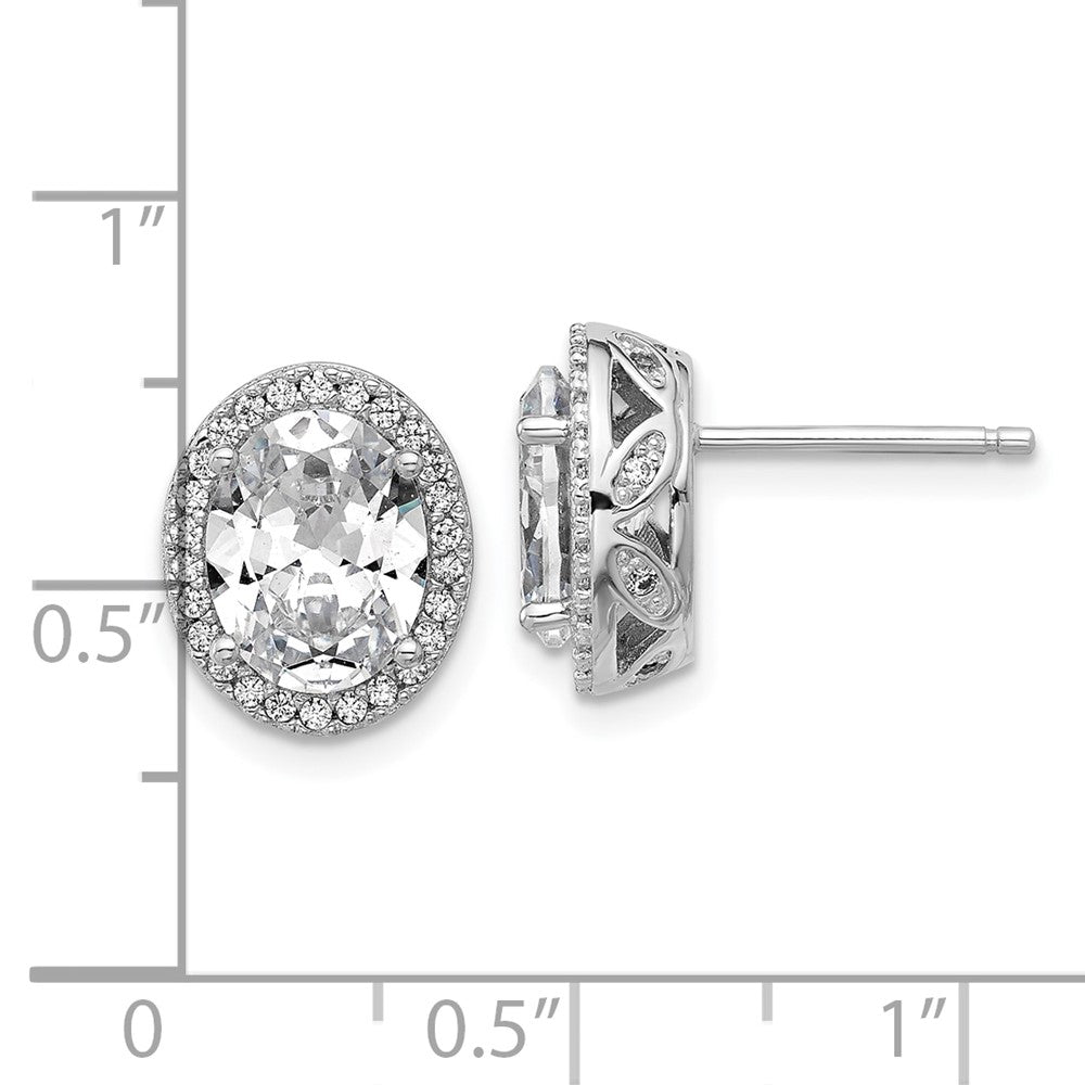 Cheryl M Sterling Silver Rhodium-plated Polished Fancy Oval CZ Halo Post Earrings