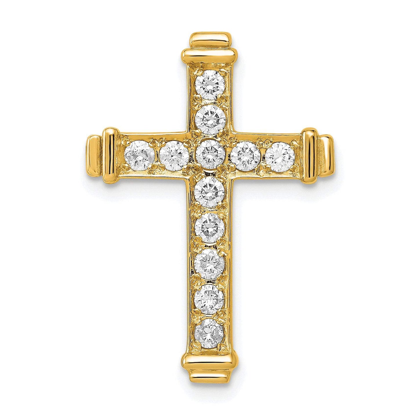 14k Yellow Gold 3/8 CT I1 Diamond Bold Latin Cross Design Slide