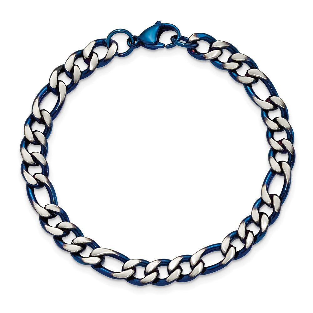 Stainless Steel Brushed and Polished Blue IP-plated 7.5mm 8.5in Bracelet 8.5 inches