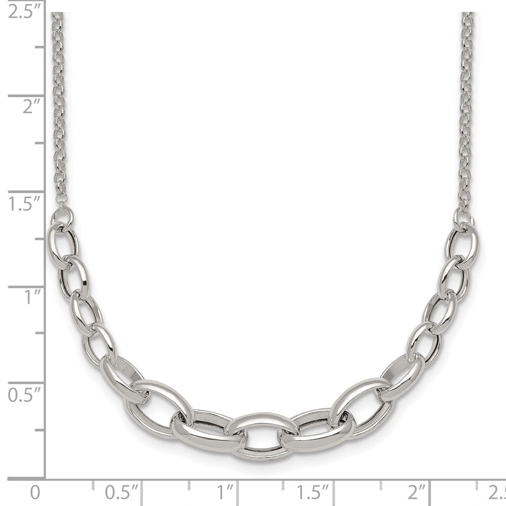 Sterling Silver Polished Fancy Graduated Cable Link 16 Inch with 2 Inch Extension Necklace