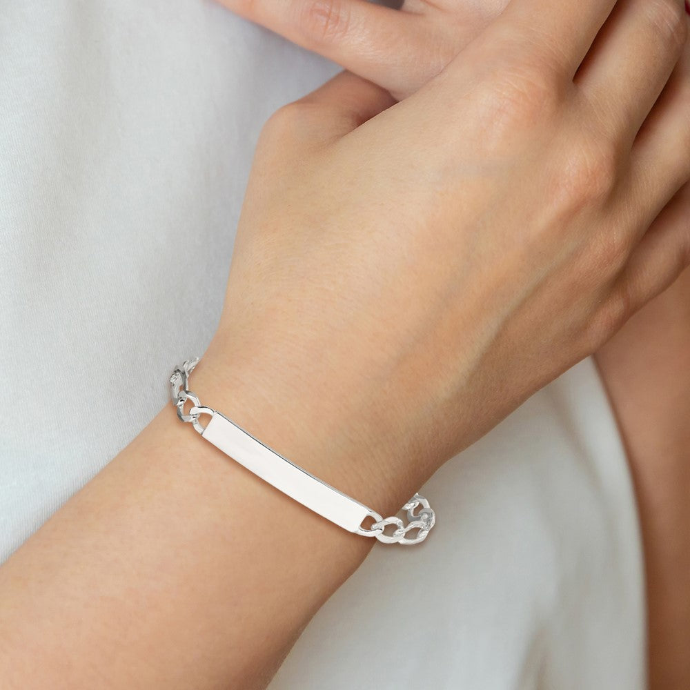 Sterling Silver Figaro Link ID Bracelet 7.5 inches