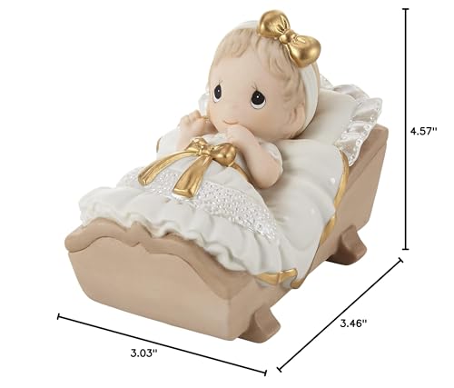 Precious Moments Hand-painted Porcelain Girl Baby In Cradle Baptism Figurine