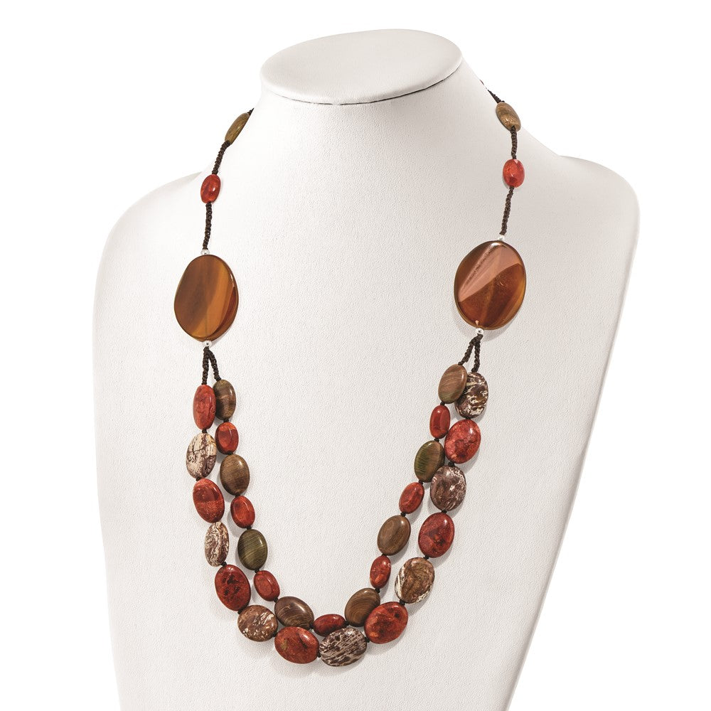 Sterling Silver Carnelian/Reconstituted Coral/Red Zebra Jasper Necklace 26 Inches