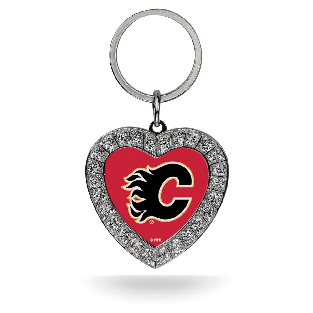 NHL Calgary Flames Rhinestone Heart Key Ring QGC7966