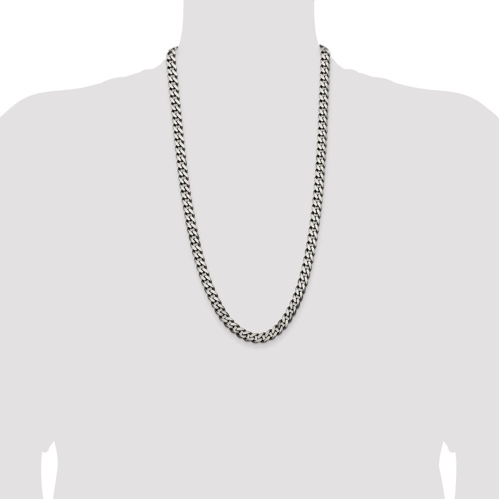 Sterling Silver Antiqued 9.3mm Curb Chain 28 Inches