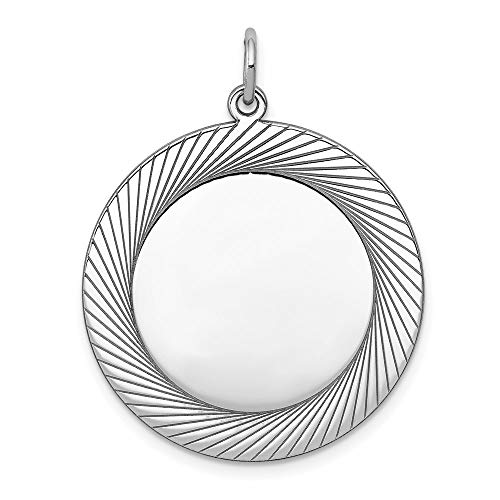 SS Rh-plt Engraveable Round Polished Front/Satin Back Disc Charm