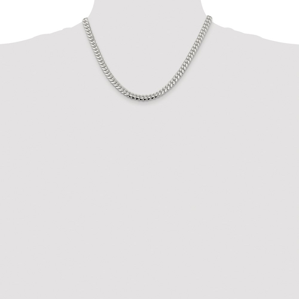 Sterling Silver Rhodium-plated 6.4mm Polished Domed Curb Chain