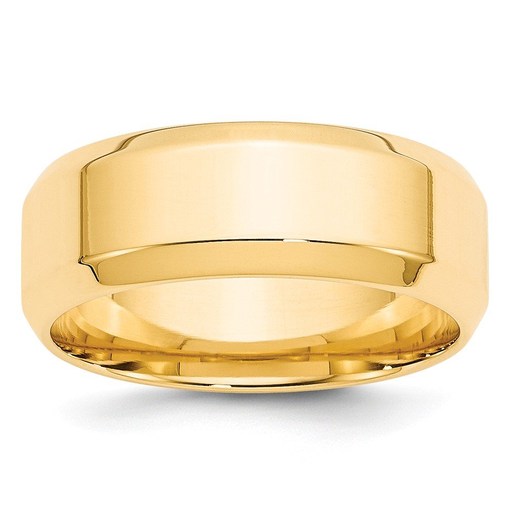 14k Yellow Gold 8mm Beveled Edge Comfort Fit Wedding Band Size 9.5